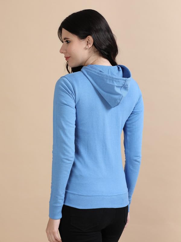 Image of Wafaa Women's Cotton Plain Hooded Neck Full Zipper Sweatshirt Hoodies with Kangaroo Pocket