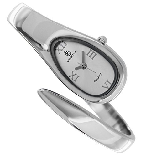 Crystal Blue Barrettes Femme Montre bracelet fin Barrette Barrettes Barrette à Montre Femme Montre bracelet serpent Montres à quartz analogique Argent 22079 Cover