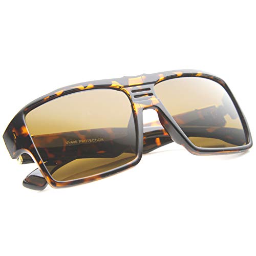 zeroUV Men's Modern Casual Flat Top Wide Temple Rectangle Aviator Sunglasses 57mm4