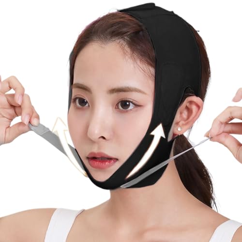 XBFOCNH Fascia viso lifting,Maschere Riutilizzabili a V,Maschera lifting doppio mento,Adatto a tutte le forme del viso,nero