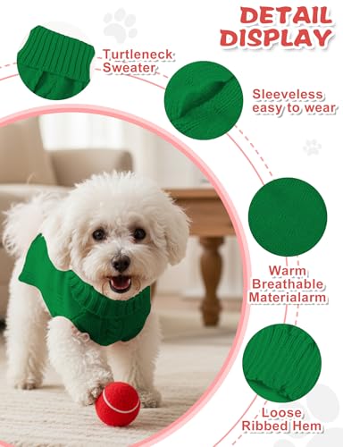 Image of Dog Sweaters for Small Medium Large Dogs Cats, Soft Warm Turtleneck Pullover Solid Cable Knit Fleece Stretch Pet Clothes,Classic Fuzzy Coat for Puppy Girl Boys Winter(Christmas Green, X-Small)