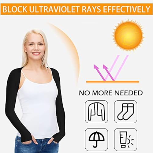 LQTSLFM Schutz Bolero Sommer, Armmanschette Kühlschal mit Fingerloch, Atmungsaktiv Armstulpen Eisseide, Flexibel Sonnenschutz Kleidung Damen für Sommer Radfahren Läuft Outdoor Aktivitäten (Schwarz)