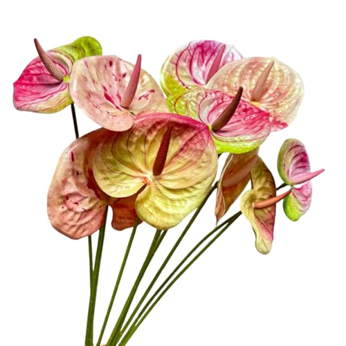Naeutop 10pcs Mix Pink Anthurium Flowers Artificial with Stem,Filler Plants
