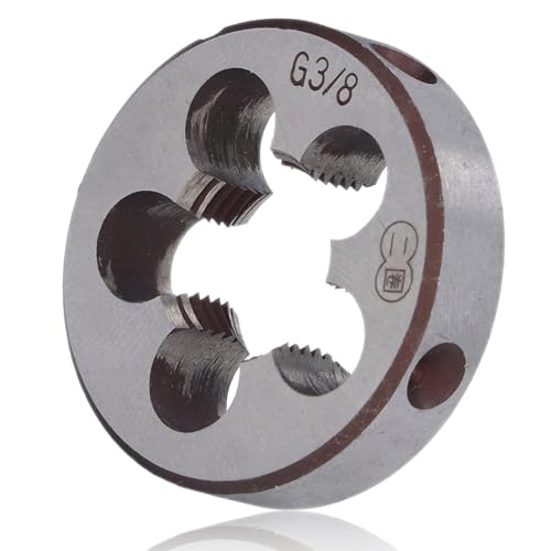 Filiera Metrica Destra, Filiere Per Filettatura Tubi,Filiere Rotonde Per Riparazione Filettature G3/8 Utensile Cilindrico in Lega D'acciaio Con 5 Fori Di Scarico Trucioli Per Lavorazione Di Stampi