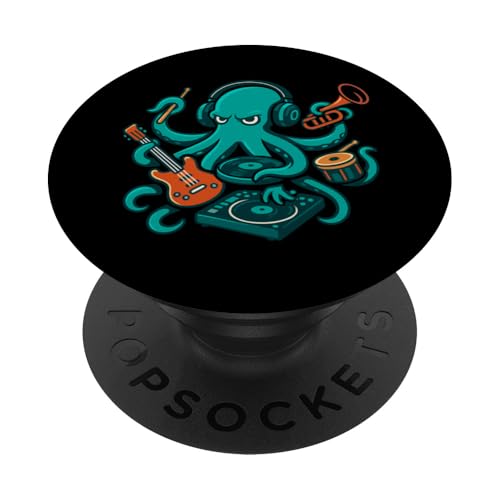 Graphique Pieuvre Amusant Jouant des Instruments de Musique PopSockets PopGrip Adhésif