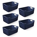 KEPLIN 5 Pack Plastic Studio Baskets with Sturdy Handles, Multi-Purpose Organiser Boxes for Home, Kitchen & Bathroom, Shelves & Drawers, Lightweight Space-Saving Containers, 22.3 x 14.8 x 10 cm