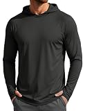 MAGCOMSEN Sun Hoodie Mens Long Sleeve UPF 50+ UV Hoodies Dry Fit Athletic Workout Hooded Rash Guard for Fishing Swimming Black L