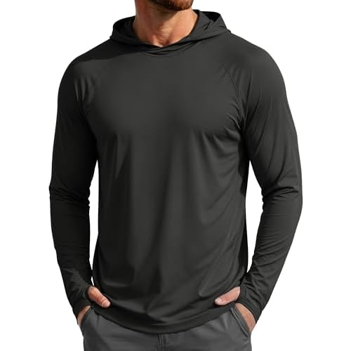 MAGCOMSEN Men's UPF 50+ Sun Protection Hoodies Quick Dry Long Sleeve Rash Guard Lightweight Hoodie Shirt Fishing Running