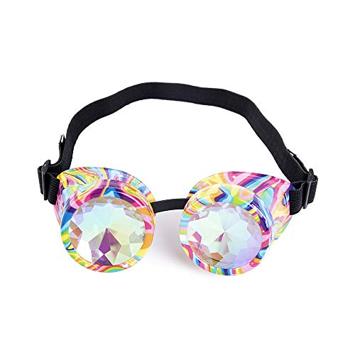 Kaleidoscope Rave Rainbow Crystal Lenses Steampunk Goggles (Adjustable, Multicolor)