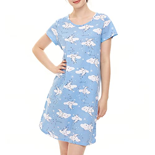 Zando Nightgowns For Women Cotton Short Sleeve Night Gown For Ladies Cartoon Pajamas For Women Women's Nightgowns & Sleepshirts Nursing Nightgown Maternity Pajamas Sleep Shirts Blue Moon X-Large #TOP6