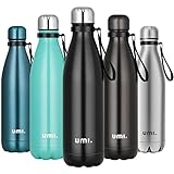 Amazon Brand - Umi Trinkflasche Edelstahl, 750ML Auslaufsicher BPA-Frei Doppelwandig Thermosflasche, 24 Std. Kalt und 12 Std. Heiß, Sport Wasserflasche für Laufen, Fahrrad, und Camping,Reines Schwarz