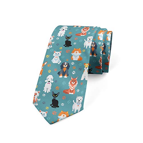 Ambesonne Men's Tie, Cats And Dogs Species, Necktie, 3.7", Multicolor Blue #TOP24
