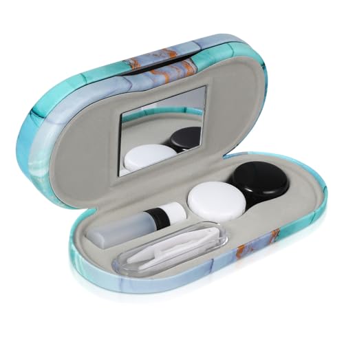 Hoement Estuche Doble para Gafas y Lentes de Contacto Organizador Portátil Funda Resistente PU con Diseño Mármol para Uso Exterior