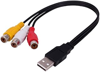 USB to 3RCA Cable, Yilan 0.25m USB Male to 3 RCA Female Jack Splitter Audio Video AV Composite Adapter Cable for TV/PC