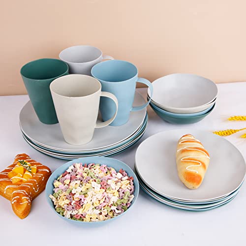 Supernal 32Pcs Wheat Straw Dinnerware Sets,Dinnerware Sets For 8,Reusable Tableware Set,Irregular Plastic Plates, Microwave Dishwasher Safe,Unbreakable Dinnerware,16 Plates, 8 Bowls, 8 Cups #TOP3