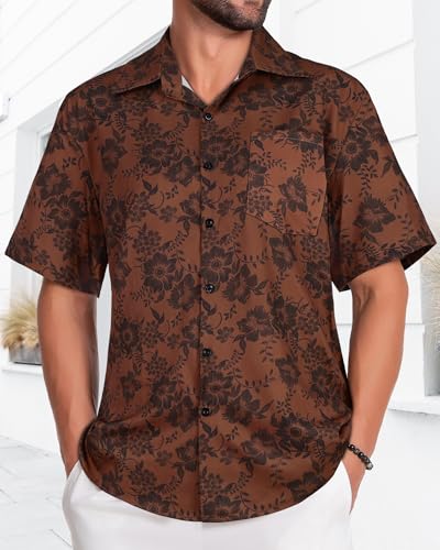 Image of Men Hawaiian Shirt Short Sleeve Summer Beach Button Down Shirts with Pocket