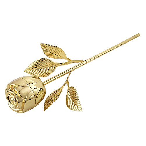 Elegance Rose Ring Holder with Long Stem, Gold