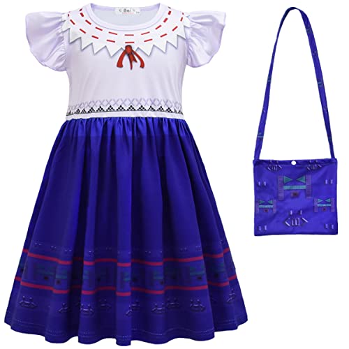 LCXYYY Mirabel Déguisement Fille Cosplay Isabela Dolores Luisa Tante Robe de Princesse et Sacs pour Enfants Halloween Carnaval Anniversaire Famille Magique Fête Princesse Vêtements Mascarade Cadeau Cover