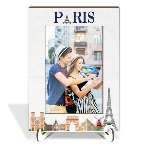 GaNiao Paris Eiffel Tower Decor Photo Frame, Paris Theme Wedding Honeymoon Vacation Gifts Picture Frame for Couples Frienda, Wood Photo Frames Tabletop Display 4x6 Photo Home Living Room Decor -009
