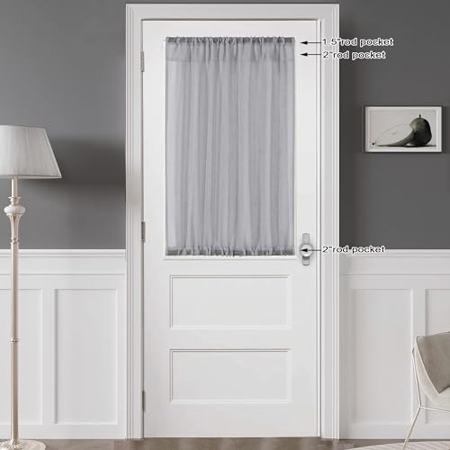 Image of Chyhomenyc Sheer Window Curtains Tier 2 Pieces Set, 36 inch Length, Short Dining Curtains Window Treatment for Small Windows /Bathroom /Cafe /Living Room, Rod Pocket, Charcoal Grey