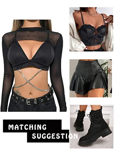 Avidlove Mesh Crop Tops for Women Mock Neck Long Sleeve Crop Top See Through Shirt Top Sexy Clubwear3