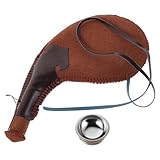 LOGOFUN Traditional Mongolian Nomad Waterskin Flask with Metal Cup and Leather Pouch for Wine or Water Home Festival Decor - 5.5cm