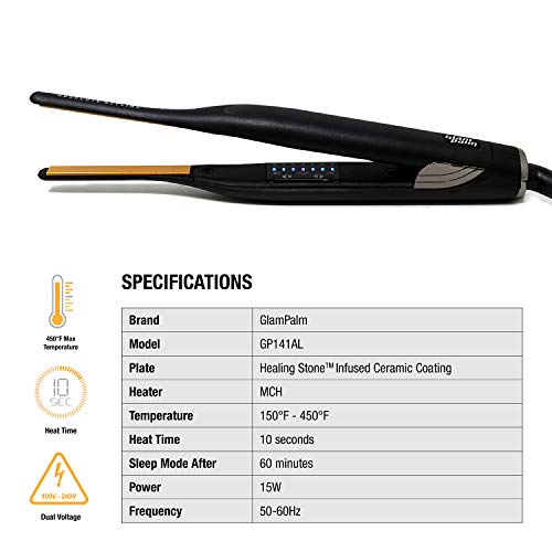 Glampalm Stiletto Precision Flat Iron For Black Women Hair With Gentle Infrared Heat, Thin 0.3" Wide Hair Straightener [ Gp141 ] With Heat Resistant Storage Cap #TOP1