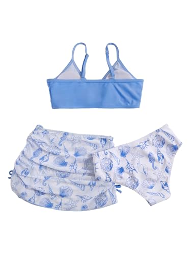 Image of COZYEASE Girls' 3 Piece Set Floral Print Bikini Swimsuit with Drawstring Beach Skirt Cute Ruched Bathing Suit