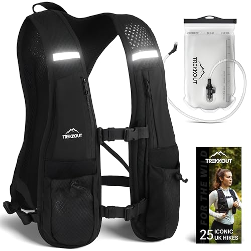 TREKKOUT Running Vest and Bladder | Adjustable Lightweight Hydration Vest with 5L Water Backpack for Men and Women | Breathable Mesh, Reflective, Multiple Pockets | Trail Running, Marathon, Hiking