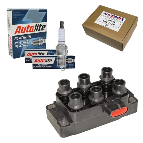 6 Autolite AP104 Platinum Spark Plugs + 1 New AD AutoParts High Performance Ignition Coil Pack for Ford, Mazda, Mercury FD480