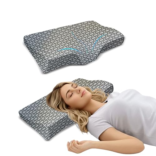 Image of Ergonomic Neck Pillow, Gray Diamond Pattern Memory Foam for Spinal Alignment, 48x30x9 cm Cervical Contour Support, Breathable Skin Friendly Bedding Cushion, Shoulder Comfort Piece