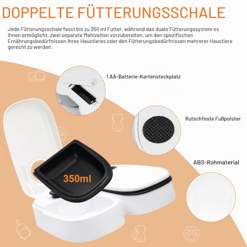 Idota Futterautomat für Katzen, Futterautomat Katze für 2 Mahlzeiten mit 48 Stunden Timer 700ml Automatisierte Futterspender für Katzen und kleine Hunde zum Nassfutter und Trockenfutter - Schwarz