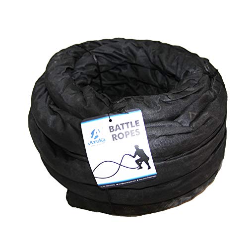 Image of AZUKA Battle Rope 50FT | Heavy Polypropylene Workout Rope with Protective Sleeves | 1.5 Inch Diameter (Black)