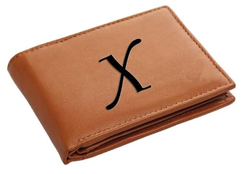 Image of Pu Leather Wallet for Men and Boys Alphabet Name Wallet Gifts for Men | Personalized with Name & Charm Purse - (Color-Tan) (X, Tan)