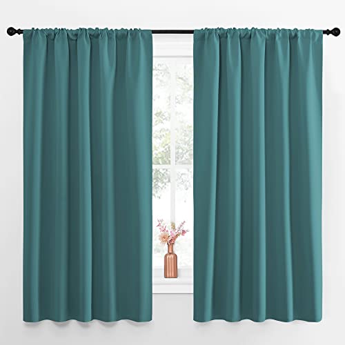 NICETOWN Kitchen Window Curtain Set - Window Treatment Thermal Insulated Solid Room Darkening Rod Pocket Drapes for Bedroom (Sea Teal, Set of 2, 52 by