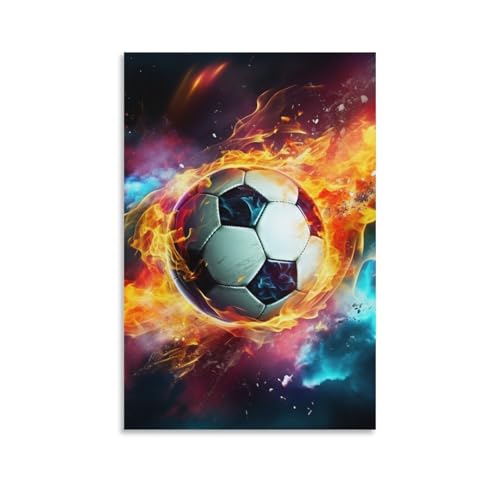 Football en feu murale décoration peinture toile moderne 50x75