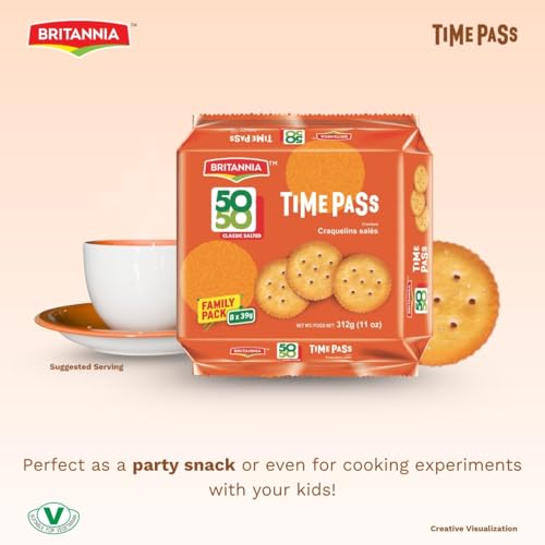 Britannia Time Pass Classic Salted Biscuits | Family Pack- 312 GM(11 oz)- 8 * 39gm | Light & Crispy Snack Perfect Tea-Time Treat - image 4