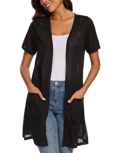 Image of Spicy Sandia Women's Lightweight Sheer Cardigans with Pockets Kimono Cover Up for Summer