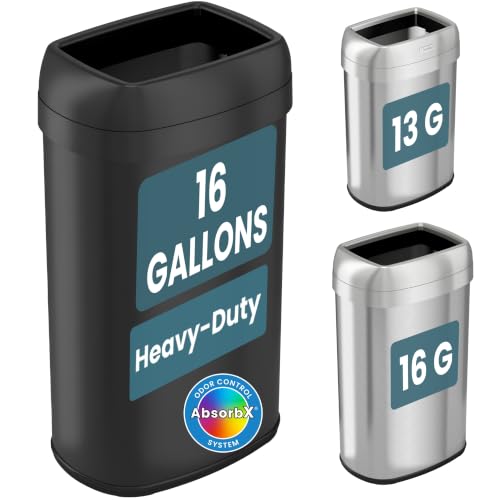 iTouchless 16 Gal / 61L Open Top Kitchen Trash Can with Dual Odor Filters