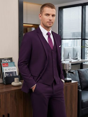 Image of WEEN CHARM Men's 3-Piece Slim Fit Suit Set-2-Button Blazer,Vest & Pants-Formal Wedding,Prom,Party & Business Tuxedo