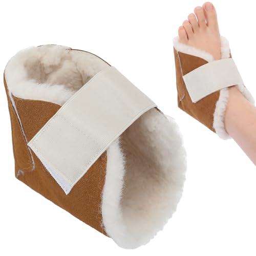 Jeere 1 Pcs Heel Protector for Pressure Sores Boot Sheepskin Heel Pad Soft Foot Cushions Pad Adjustable Foot Pillows with Securing Strap for Protect Feet Ankle Pressure Bed Sores(Light Khaki)