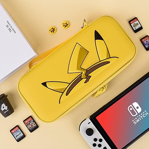 DLseego Carrying Case for Nintendo Switch/Switch OLED - Hard Portable Case Shell Pouch with 10 Game Cartridges and Thumb Grips Caps Compatible with Nintendo Switch Console Accessories,Yellow