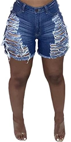 Women's Ripped Denim Shorts Mid Waist Casual Distressed Washed Short Jeans Destroyed Hole Frayed Hem Jean Hot Pants (Blue,X-Large)