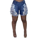 Women's Ripped Denim Shorts Mid Waist Casual Distressed Washed Short Jeans Destroyed Hole Frayed Hem