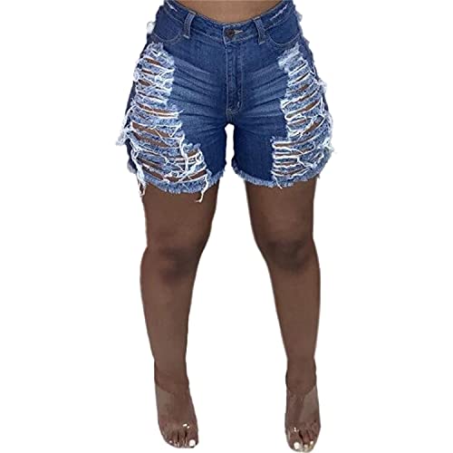 Women's Ripped Denim Shorts Mid Waist Casual Distressed Washed Short Jeans Destroyed Hole Frayed Hem Jean Hot Pants (Blue,X-Large) #TOP20