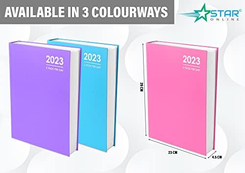 2023 A4 Premium Diary 2 Pages Per Day FSC Paper - Home Office Desk Planner/Organiser Hardback Pastel Cover With Appointment Times (Pastel Pink)