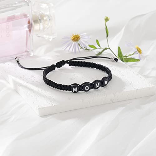 Image of Braided Rope Bracelet Adjustable Jewelry for Family Sisters Mom Grandma BFF | Adjustable black woven rope bracelets with personalized letter engraving.gifts for family, sisters, grandma & best friends