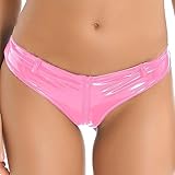dPois Women's Shiny Latex Liquid Wet Look Zipper Crotch Hot Pants Booty Shorts Knickers Pink Large