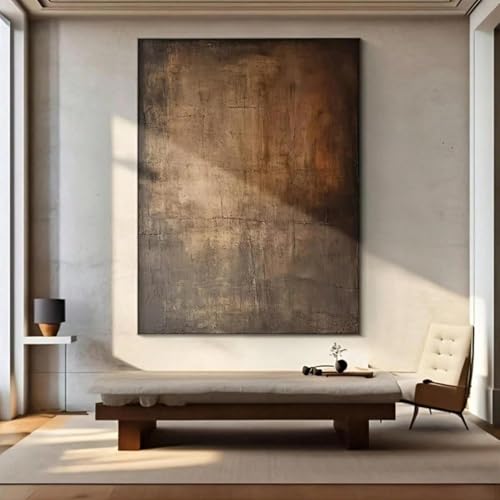 WUDUM Toile murale abstraite neutre – Peinture murale contemporaine marron pour salon, chambre, bureau, décoration d'intérieur 21 x 30 cm (8 x 11,8 pouces)...