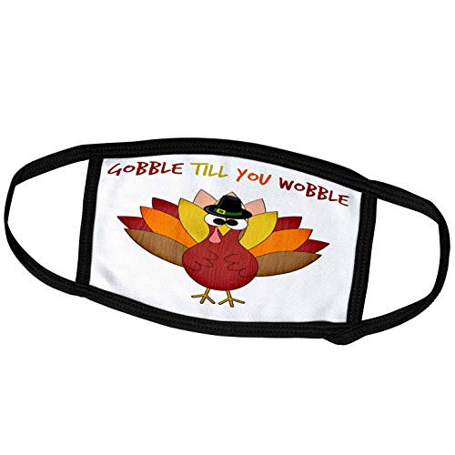 3dRose Face Mask Large, Gobble Till You Wobble Funny Thanksgiving Rhyme Saying Turkey Cartoon